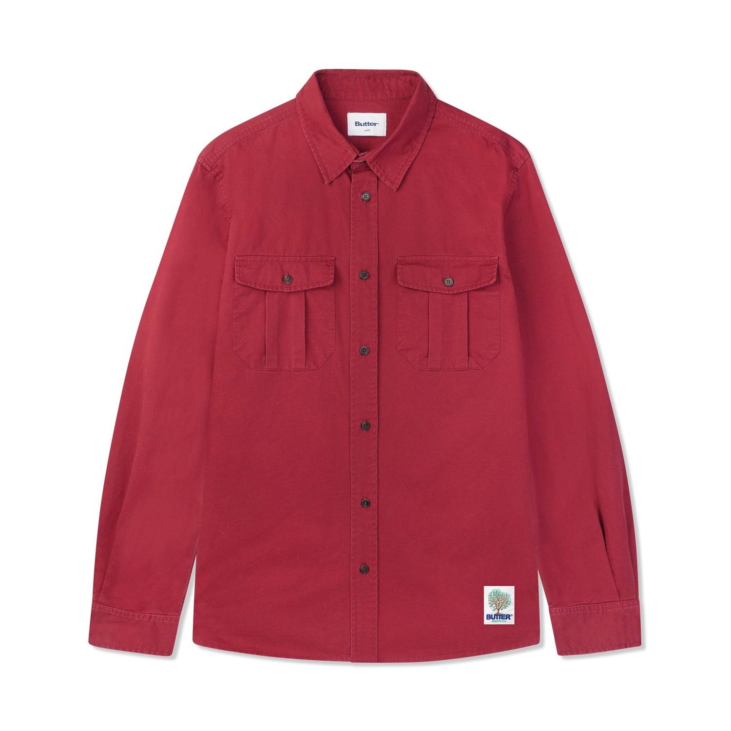 Washed Pocket L/S Shirt, Burnt Red